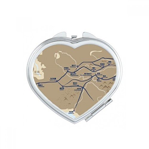 DIYthinker Alt Journey to The Silk Road Map Herz Compact Make-up Taschenspiegel Tragbare nettes kleine Hand Spiegel Geschenk Mehrfarbig