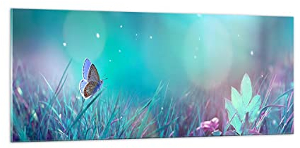 Panorama Bilder auf Glas 100x40cm Glasbild Schmetterling Wiese Blume Groß Wanddeko Bild im Glas Schlafzimmer Küche Wandbilder Dekoration Wohnzimmer Modern Wall Decor Wand Kunstdruck Art GAB100x40-4077