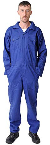 Road Master Men's Poly Cotton Coverall Overalls Painters Suit Decorators Mechanic Workwear Boiler Suit Cleaning Job Work Uniform with Two Chest Pockets, Royal Blue, 5XL