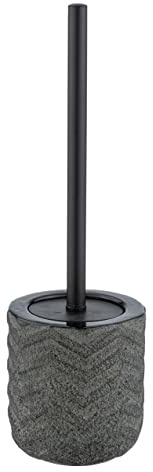 WENKO WC-Garnitur Mantua, hochwertiger Bürstenhalter aus edler Keramik, handbemalt, inklusive Toilettenbürste, Bürstenkopf Ø 8 cm auswechselbar, ideal für Bad & Gäste-WC, Ø 11,5 x 40 cm, Schwarz