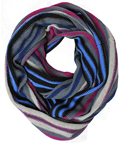 Rotfuchs Strickschal Loopschal 100% Wolle extrafein Streifenmuster blau mittelgrau weiß XL