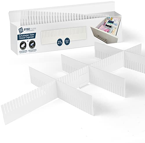EYSO Home ® Schubladenteiler 27er Set 33x7 cm inkl. Verbinder – passt genau für Deine Schublade [verlängern, kürzen, einteilen] - das Ordnungssystem
