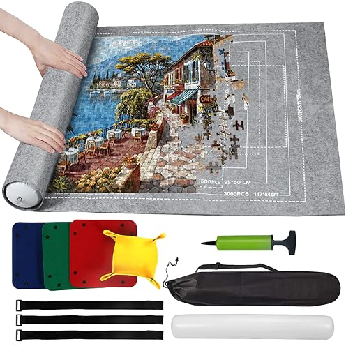 Zaloife Puzzlematte für Puzzle mit bis zu 3000 Teile, Grau Puzzle Mat Roll, Puzzle Aufbewahrung Puzzlematte Zum Rollen, Puzzle Unterlagen Puzzlepad Puzzlerolle, Puzzleteppich