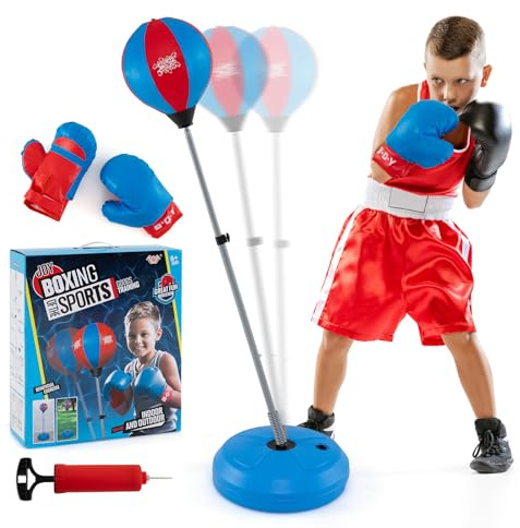 GOPLUS Punchingball Höhenverstellbar, Standbox, Fightball Set, Punch Boxen Set inkl. Boxhandschuhe und Handpumpe, Base zum Befüllen mit Wasser oder Sand,Boxsack für Kinder und Erwachsene (Schwarz)