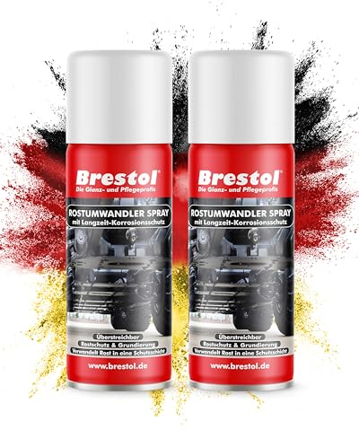 Brestol® ROSTUMWANDLER SPRAY 2x 400 ml - Rostkonverter mit Langzeit-Korrosionsschutz & Grundierung - Rost-Umwandler Roststopp Rostschutz Grundierer Rostentferner Roststop Rostlöser Rostsanierer