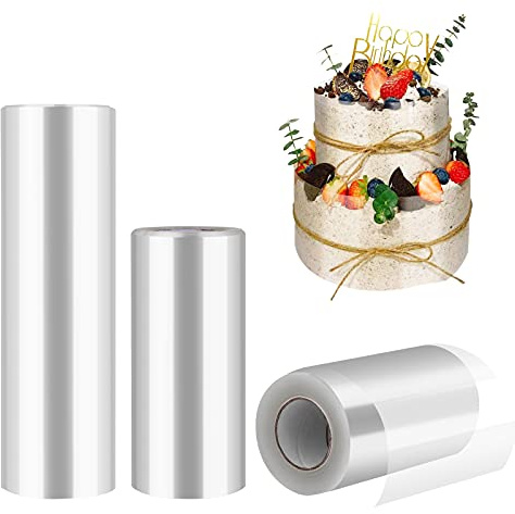 Diealles Shine Tårtkantsfolie återanvändbar, 3 rullar acetatfolie 8 cm/10 cm/15 cm hög x 10 m, transparent rulle kaka halsband för tårtdekoration choklad mousse dessertringar