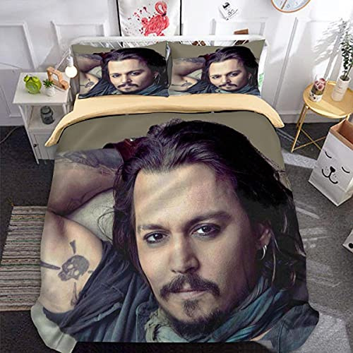 vvff 3D Druck Bettwäsche Set Bettwäsche Set Schlafkomfort in-Johnny Depp-Einzel: 1 Bettbezug + 1 Kissenbezug Einzel (135x200cm) Allergiker Deckenbezug Bettbezug Bettwäscheset