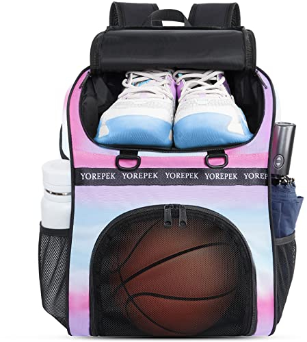 YOREPEK Basketball Bag, Large Basketball Backpack with Shoe Compartment and Ball Holder Sports Backpack for daughter son, Water Resistant for Sport Training Equipment Fits Volleyball Gym Pink
