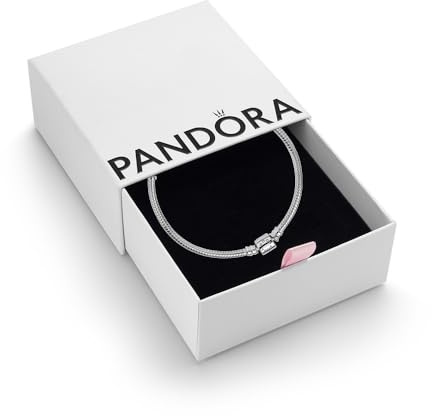PANDORA Moments Women's Sterling Silver Barrel Clasp Chain Bracelet for Charms, Size 18, With Gift Box