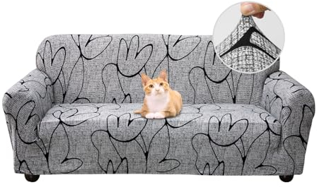 Jaotto Funda para Sofa 2 Plazas Funda Cubre Sofa Ajustable Fundas de Sofá Elasticas Extraíbles Lavables Antideslizante Protector Cubiertas de Sofá con Brazos de Sala de Estar,Estilo Gris
