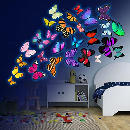 Leuchtende Wandtattoo Schmetterlinge Leuchtend Wandaufkleber Schmetterlinge Deko Schmetterling Wandsticker Wanddeko für Wohnzimmer Schlafzimmer Kinderzimmer Blau
