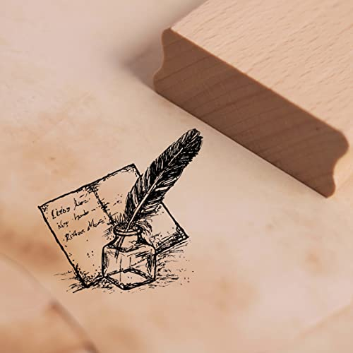 Motivstempel Tintenfass mit Feder - Stempel Vintage Nostalgie 48 x 48 mm