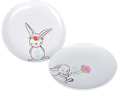 XinHuiGY Bunny Rabbit Salad Plates Ceramic Plates,Dishes for Dessert Food Server Dishes,Cute Dessert Cake Plate Set of 2, Tableware Crafts for Easter Day,Wedding,Mother's Day