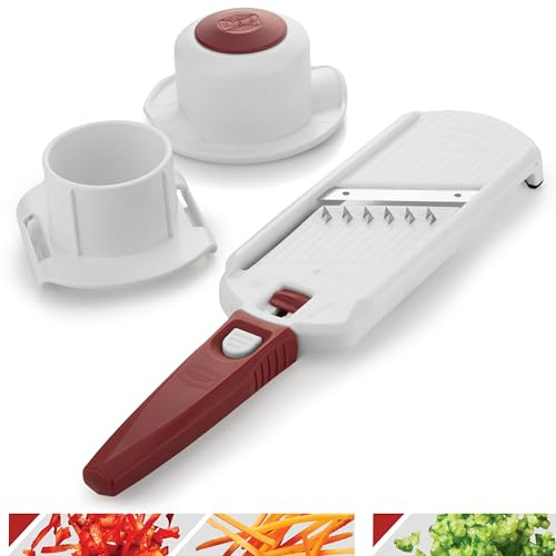 Börner Multi Dicer & Julienne Gemüseschneider • Gemüsehobel mit 2 Schnittarten • Julienne Schneider für Würfel & Streifen • Für Obst & Gemüse • Küchenhobel Set • Farbe: Weiß