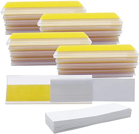 HLIWS 50 Stück Selbstklebende Etikettenhalter,2.5 * 7.6cm Transparent Preisschild Etikettenhalter,Regal Tag-Halter,für Supermarkt Bücherregal Schule(Mit Kartenmaterial)