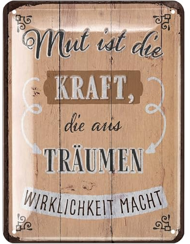 LANOLU Retro Blechschilder MUT IST DIE KRAFT vintage Metallschilder mit Sprüchen - Shabby Chic Deko Farmhouse Holz Optik 15x20cm