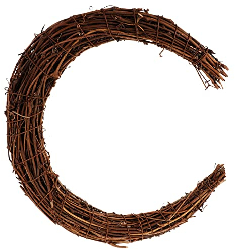 Warmhm Mondförmiger Rattankranz Saison-rebenkranz 25 cm Natürlicher Rattanrahmen Wanddekoration