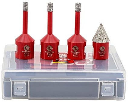 Diamond Core Drill Bits Set - FOCSTOL 4pcs 6/6/6mm Diamond Hole Saw+20mm Beveling Chamfer Bit for Porcelain Ceramic Tile Marble Granite M14 Thread