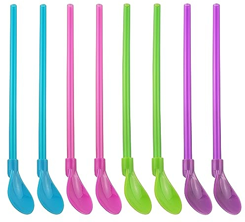 ZZLZX 8 PCS Plastic Straw Spoons Reusable Straw Spoons Detachable Straw Spoon Cocktail Stirrer Coffee (Pink Purple Blue Green 2 each)