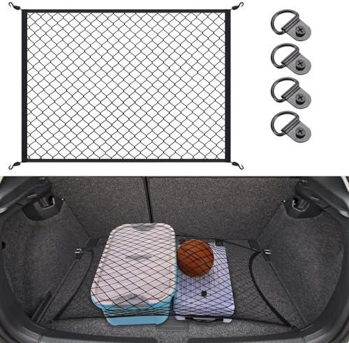 Kaskawise Elastic Cargo Net for SUV,Universal Truck Net Organizer with Storage Bag,32x24 Stretch to 56x42 Small Cargo NetBungee Mesh Cargo Hold for Car,Truck,Pickup,RV,Road Trip Essentials