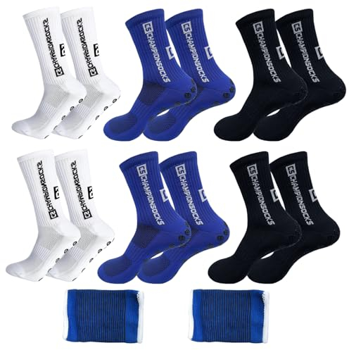 6 Paires Chaussette Antidérapante Foot Homme Femme Chaussettes de Football 40-44 Grip Socks, Sports de Plein Air Chaussettes de Course et 2 Dragonnes, pour Running Basketball Rugby Yoga Randonnée