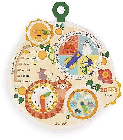 Janod - Zeitrad aus FSC-Holz - italienische Version - Lernkalender für Kinder - Lernspiel - Spielzeug aus FSC-Holz - Ab 3 Jahren, J09624
