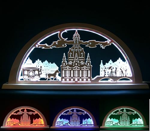 Schlick & Türk Stadtlicht LED Schwibbogen Dresden Frauenkirche - Stadtmotiv - 69cm - Feine Handarbeit aus dem Erzgebirge - Weihnachten erzgebirgischer Lichterbogen
