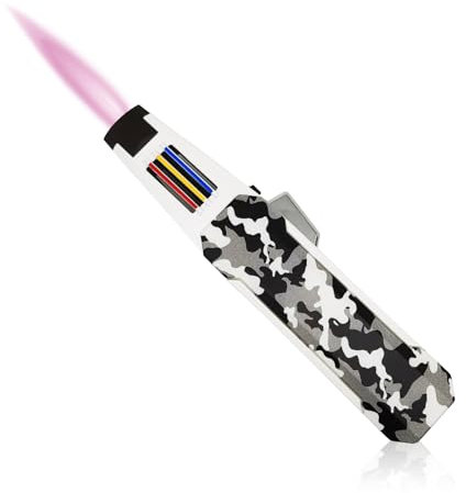 JOBON Solar Beam Torch, Adjustable Lockable Firepower Butane Refillable Jet Flame Lighter (Gas Not Included) (Pink Flame-Camouflage)