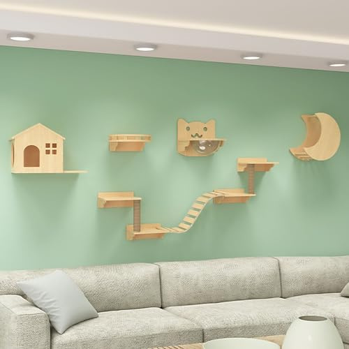 Kletterwand Katzen Set, Platzsparende Katzen Kletterwand, Inklusive Katzenhaus, Katzenleiter, Katzenkratzbaum, Katzenbrücke, DIY (Size : Package 3)