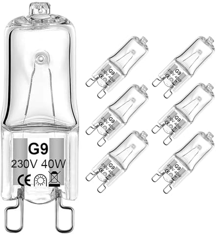 Lampadine Alogene G9 Luce Forno 40W del Forno Resistenti al Calore da 300°C Lampadina Alogene del Forno 230V Bianco Caldo 2700K Dimmerabile Al Calore Per Forno E Microonde, Confezione Da 6 (G9-40W-6)