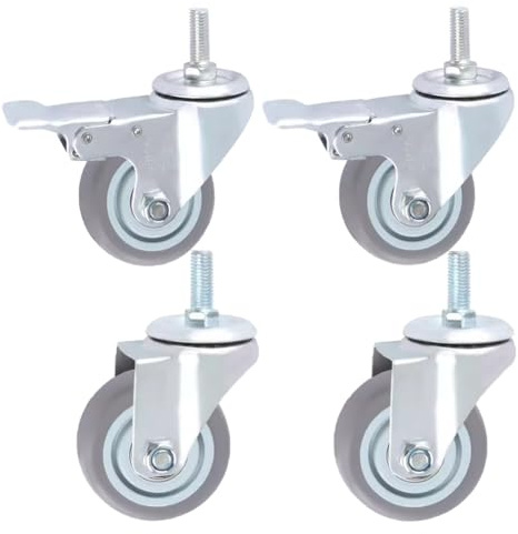 4 × Lenkrollen TPR-Gummi Gewinde M16 × 30 Schwerlast-Rollen 600kg Krankenhaus Rollen mit Bremse Lenkrollen für Trolleys Möbel Werkbank Super Markt 3'' 4'' 5 Zoll