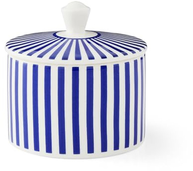 Spode Steccato Sucrier avec couvercle – Saladier en porcelaine pour comptoir de cuisine – En faïence céramique – Passe au lave-vaisselle – Motif rayé bleu cobalt – 283,5 g