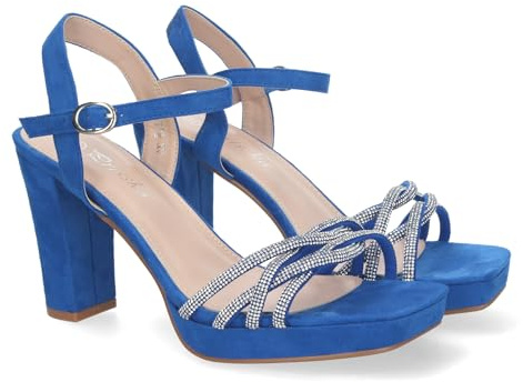 shoes&blues.es 81221-Sandalias de Mujer de Fiesta con Tacon, Adornos Brillantes, Cierre de Hebilla y Puntera Abierta, Ideal para Eventos.. Talla 36 Azul