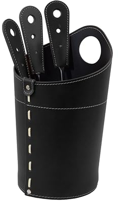 LIMAC Design AMBLY, 3-teiliges Kaminbesteck mit Ledertasche, Kaminzubehör Modern Design, Kamingarnitur aus 3 Teilen, mit Lederbehälter, Hergestellt in Italien. (schwarz)