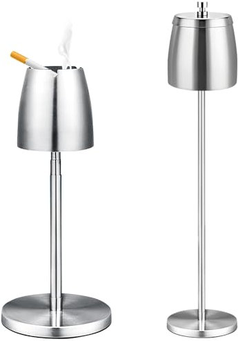 Posacenere regolabile in acciaio inox, telescopico, altezza estensibile da 34 a 68 cm, coperchio e base per scrivania