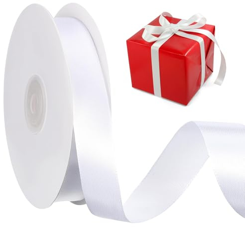 Weiss Satinbands, 2cm x 95Yards Weiß Schleifenband, DIY Geschenkband Weiß, Dauerhaft Deko Stoffband, Schleifenband Bänder, Dekoration Breit Geschenkband für Geschenkverpackungen