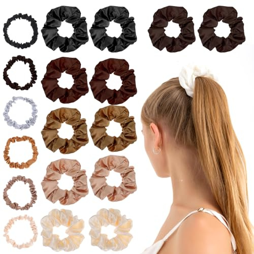 24 Stück Haargummis Seide für Damen, Weiche Elastische Scrunchies Modische Haarbänder Große Haarschmuck Süße Pferdeschwanzhalter Silk Haar-Accessoires für Frauen und Mädchen