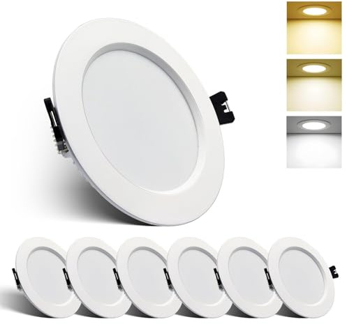 Großcat 6er LED Einbaustrahler 10W 230V, Warmweiß, Neutralweiß, Ø90-100mm | 3000K/4000K/6000K manuell einstellbar, Speicherfunktion, Ultra Flach 30mm, Deckenspots LED Badezimmer Küche