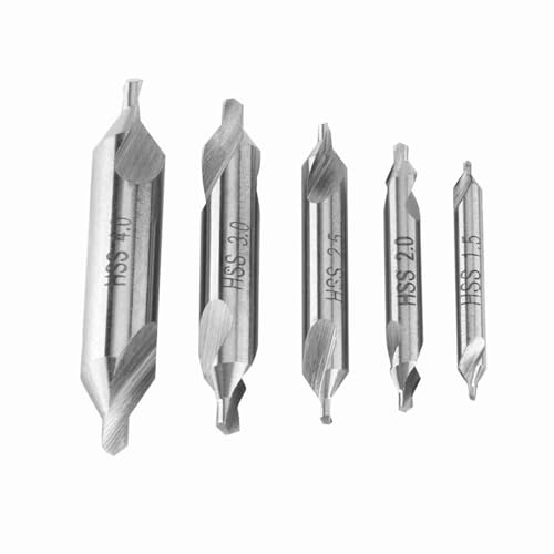 Haosie - Broca centradora, 5 piezas HSS Kit de brocas centradas, ángulo de 60 grados en ambos extremos 1,5/2/2,5/3/4 mm, herramienta torre a metales