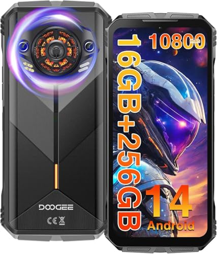DOOGEE S Punk Telephone Portable Incassable Android 14, 16GB RAM+256GB ROM/TF 1TB, 10800 mAh 33 W, 126dB Haut-Parleur, 50MP+16MP, 6,58’’ FHD+90Hz Smartphone Incassable, Lumière LED/NFC/OTG/IP68/IP69K