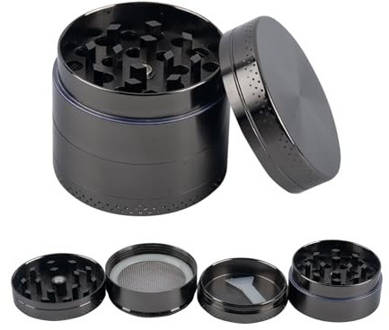 SSKHE Grey Herb Grinder, 4 Layers Portable Zinc Alloy Grinders with Pollen Catcher Scraper, Magnetic Top and Sifter, for Dry Herb Spices Coffee, for Kitchen Restaurant