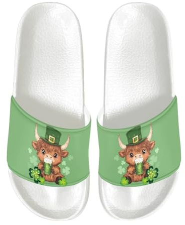 Vuriqeby St. Patrick's Day Shoes for Women Girls Yak Beer Thick Sole Slides with Anti-Skid Sole Lightweight Foam Slip on Sandals for Beach Party Size 8 White Sole