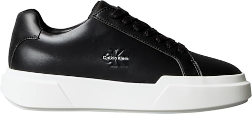 Calvin Klein Sneaker con Suela Cupsole Mujer Chunky Laceup de Piel, Negro (Black/Bright White), 40