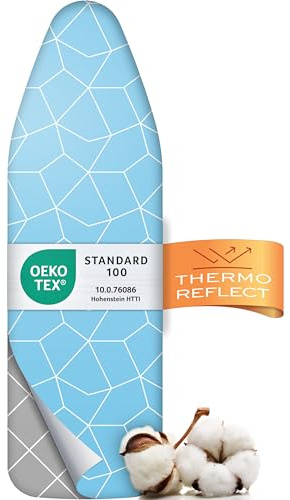 Timbley Turbo Bügelbrettbezug 140x40 – Hitzereflektierend für schnelleres Bügeln – einfache Montage mit Gummizug – 2X Komfortpolsterung & OEKOTEX100 | Made in Europe | Größe XL
