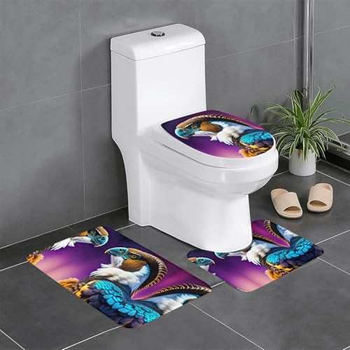 XZDLYY 3 Piece Punk Portrait ram Skull. Bathroom Rugs Set, Non-Slip Water Absorbent, Thick Comfortable for Home, Spa, and Hotel