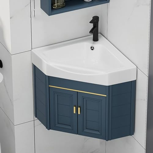 Tocador de baño de esquina con lavabo, mueble flotante para baño, tocador de baño de esquina individual, tocador de baño montado en la pared con grifo para espacio pequeño