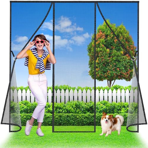 Flycn Magnet Fliegengitter Tür, 170x240 cm Doppeltür Magnetvorhang, Insektenschutz Balkontür, Stärkere Magneten Fliegengittertüren für Schiebetür, Kellertür und Terrassentür, zwei Öffnungen ‎Schwarz