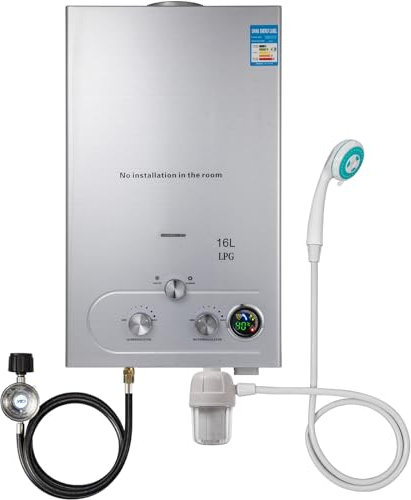 Chauffe-eau à Gaz,8LPM 16KW Chauffe-Eau Sans Réservoir Portable, Chauffe-eau Instantané au Propane Avec Affichage Numérique Multi-protection Pour les Voyages en Camping, RV Voyage (8L)