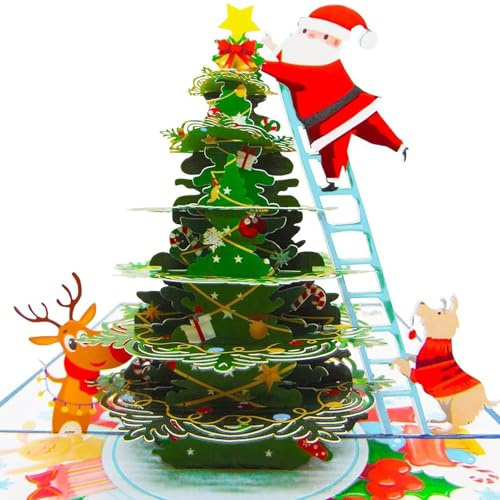 MisFun Biglietti Natale 3D, Cartoline di Natales Pop-Up, Biglietti Natale con Busta, Albero di Natales Pop-Up Cartoline Natalizie, per Familiari, Amici, Moglie, Marito, Bambini e Adulti