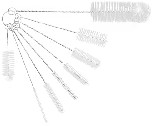 Spazzola Per Bottiglie, Set Di 8 Spazzolini In Nylon Per Cannucce E Tubi, Per Pulire Bottiglie A Collo Stretto, Biberon, Barattoli E Beccucci Di Teiera (Bianco)
